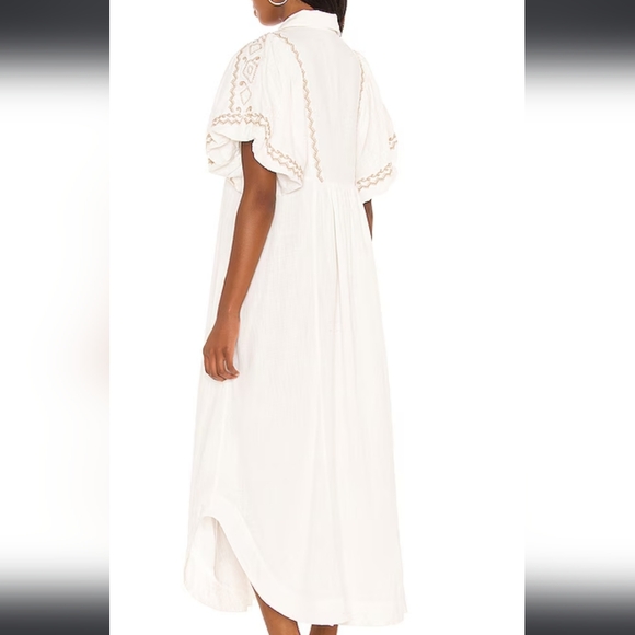 FREE PEOPLE Ivory Samantha Embroidered Maxi Cotton Shirt-Dress Billowy Sleeve L - Picture 3 of 11